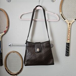 Carryland Ostrich Print Brown Faux Leather Handbag Shoulder Bag Purse